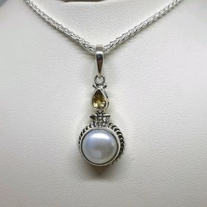 Natural Pearl & Citrine Sterling Silver Necklace